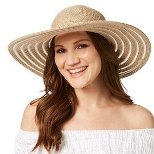 Nine West Women's Hat Wide Brim Semi Sheer Floppy Sand Heather Adjustable OSFM